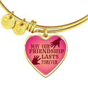 Best Friend Bracelet Friendship Forever Personalized Engraved Gold Heart Bangle